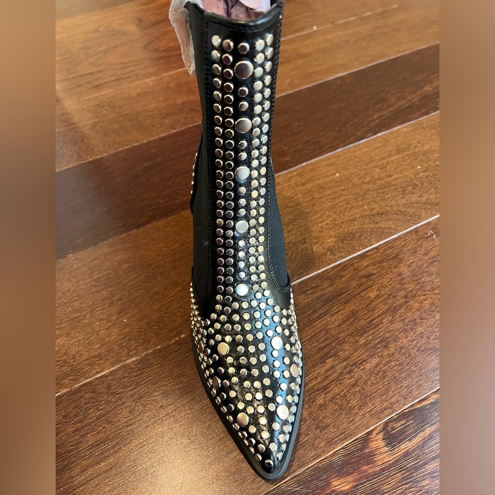 Sergio Todzi Elastic Black Rivets Studded Pointed Toe Ankle Boots NEW! - Picture 9 of 9